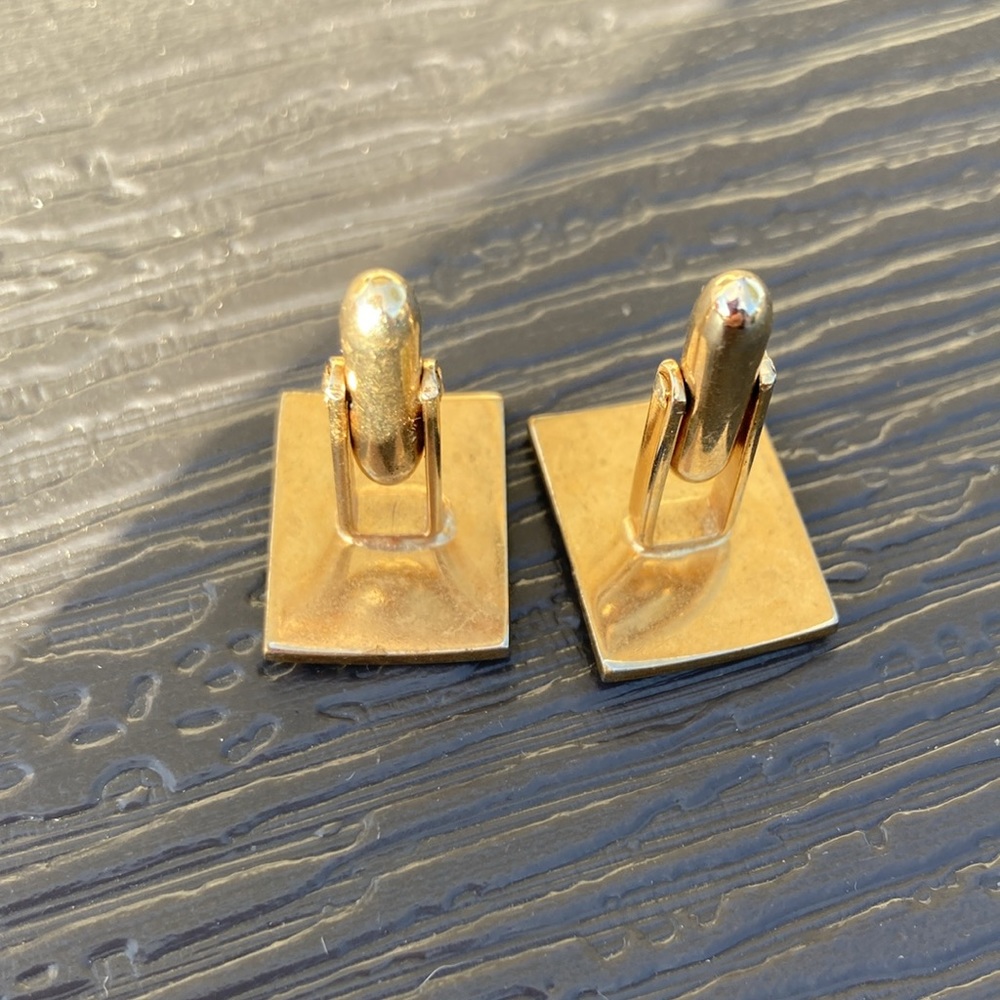 Vintage Cuff Links goldtone metal ridged oblong - Picture 5 of 8